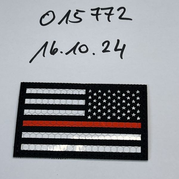 Lasercut Klett Patch USA Rechts schwarz-silber RED LINE reflective 8x5 cm