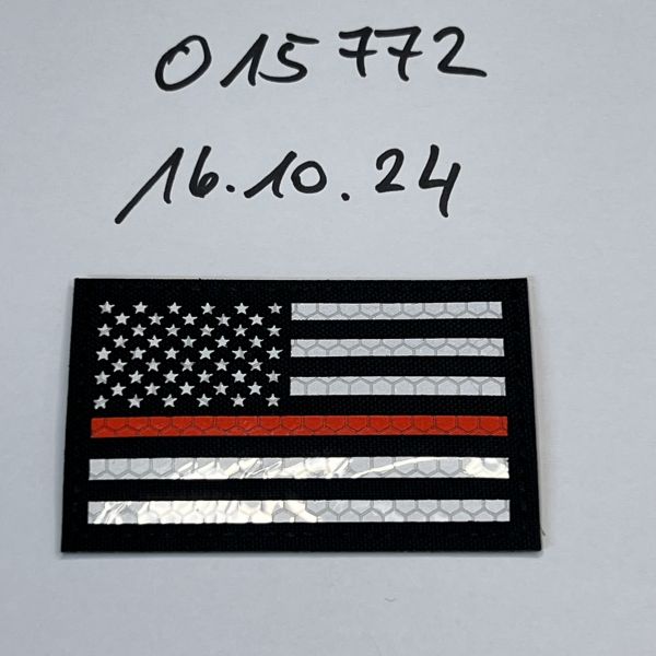 Lasercut Klett Patch USA Links schwarz-silber RED LINE reflective 8x5 cm