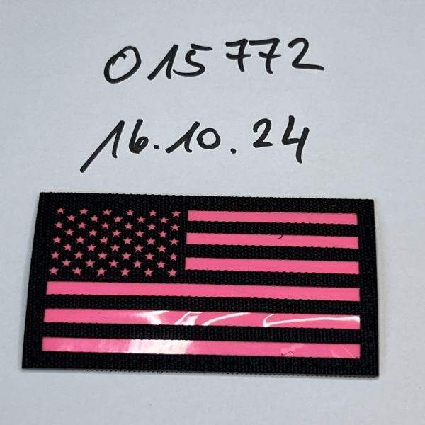 Lasercut Klett Patch USA Links schwarz-pink NIGHTGLOW 9x5 cm