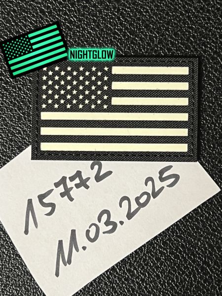 Lasercut Klett Patch USA Links Schwarz-Nightglow 8x5 cm