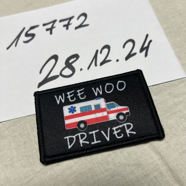Textil Klett Patch Wee Woo Driver Sanitäter Rettungsdienst Medic 8x5 cm