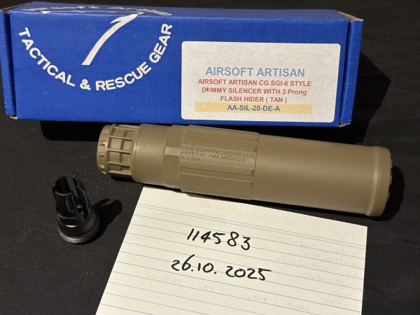 AIRSOFT ARTISAN CG SGI-6 Style Mock Suppressor with 3 Prong Flash Hider (FDE)