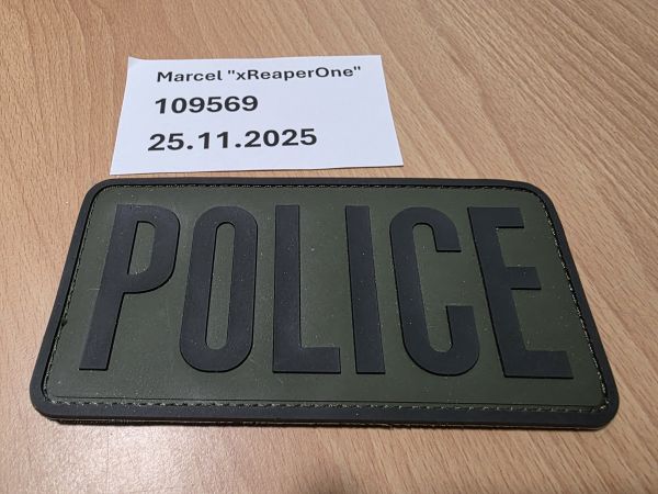 POLICE PVC Patch Oliv 15,5x7,7cm