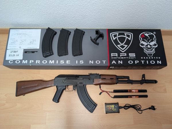 APS AK-74 Vollmetall & Echtholz S-AEG - Komplettset (4 Mags, Akkus, Lader)(Preis VB)