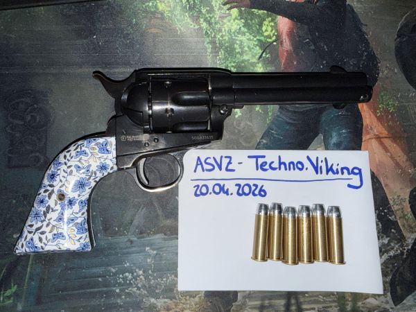 ANGEBOT/MUSS WEG King Arms Colt SAA .45 Peacemaker 4 Zoll Revolver Gas 6mm BB Electroplating Black