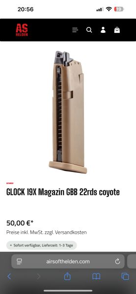 VFC Glock 19x Ersatzmagazine x3 NEU TAN GBB 
