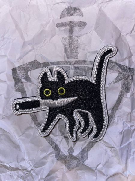Katze Messer Bushcraft Velcro Patch – Knife Cat Survival – Gestickter Klett Aufnäher