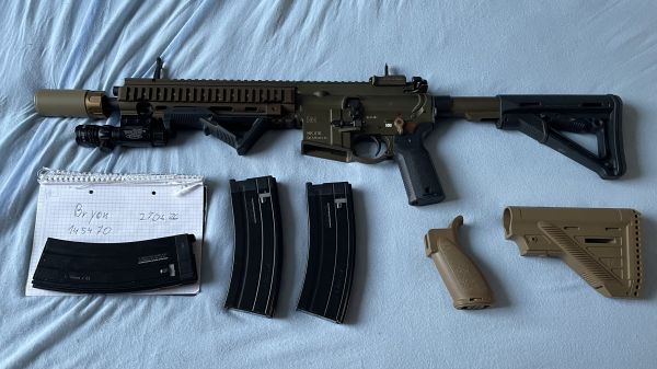 HK416 A5 Gen.3 Vollmetall GBBR RAL8000 / Anthrazit mit 3 Magazinen, Originalteilen, Blast Regulator & Laserdummy