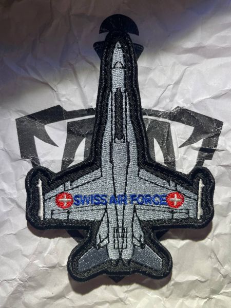 Swiss Air Force F/A-18 Hornet Patch – Schweizer Luftwaffe – Embroidery Klett-Aufnäher – 10 × 7,5 cm