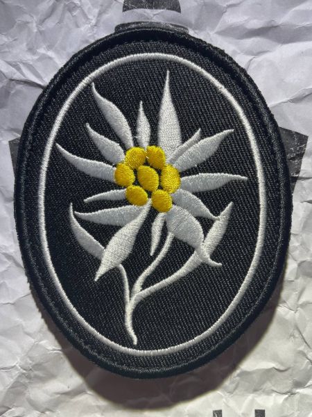 Edelweiß Gebirgsjäger Patch – gestickter Klett-Aufnäher – 7,5 × 9,5 cm