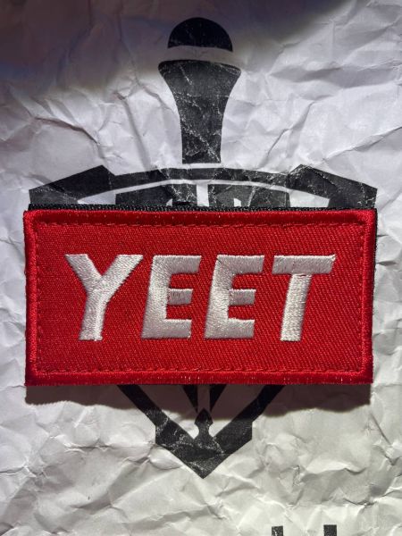 YEET Memelord Patch – TikTok Meme – gestickter Klett-Aufnäher – 8 × 4 cm