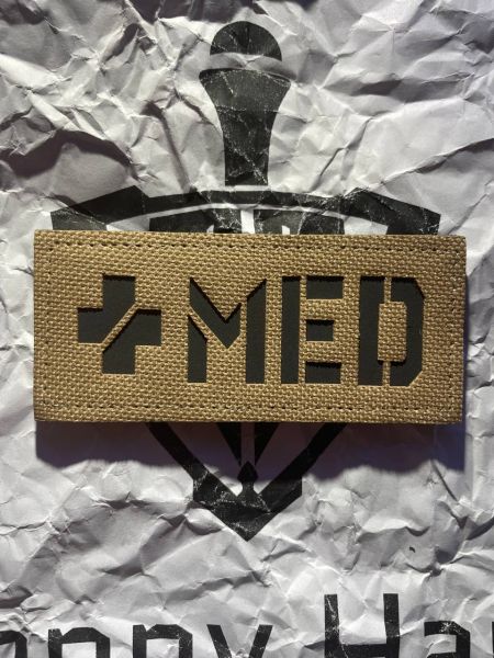 Medic IR Reflektor Patch – Coyote Cordura Lasercut – Sanitäter Klett-Aufnäher – 9 × 4 cm