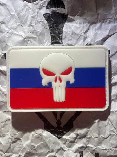 Russland Punisher Flaggen Patch – Totenkopf-Motiv – PVC Klett-Aufnäher – 7,7 × 4,7 cm