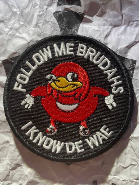 Follow Me Brudahs – I Know De Wae Patch – Ugandan Knuckles Meme – gestickter Klett-Aufnäher – 8 × 8 cm