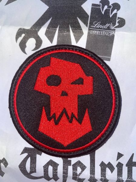 Warhammer Orks Logo Velcro Patch Roter Schädel Rund Stoff Aufnäher