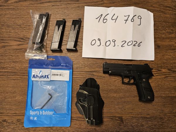 WE Tech P226 GBB schwarz mit AMOMAX Holster Rechts