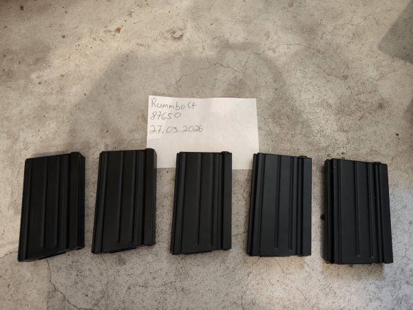 5x Midcap Magazin für Begadi Sport MOD 25, Stahlblech Version (130 BBs) (auch MTW308 und andere SR-25 Varianten)