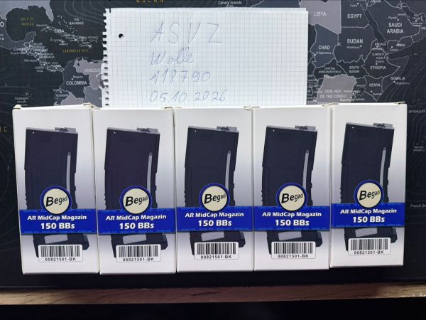 5x Begadi PRO AR15 / M4 Midcap Magazin (150 BBs) -schwarz-